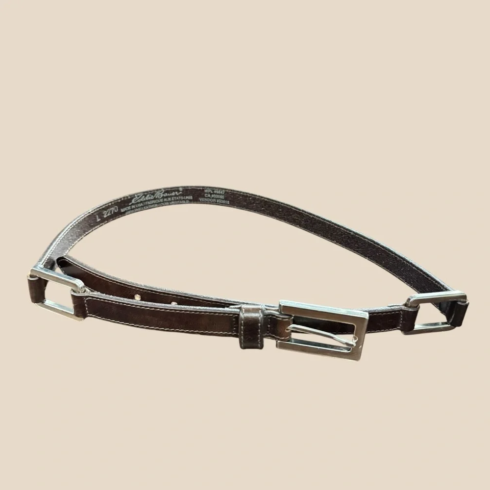 Eddie Bauer Brown Genuine Leather Belt Silver Buckle Size L 27/70 Unisex